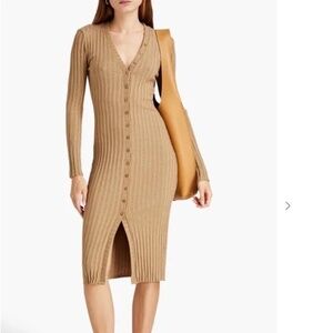 ENZA COSTA Metallic Tan Ribbed-Knit Cardigan Midi Dress
